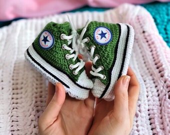 Converse-style Black Crochet Baby Sneakers Newborns Organic