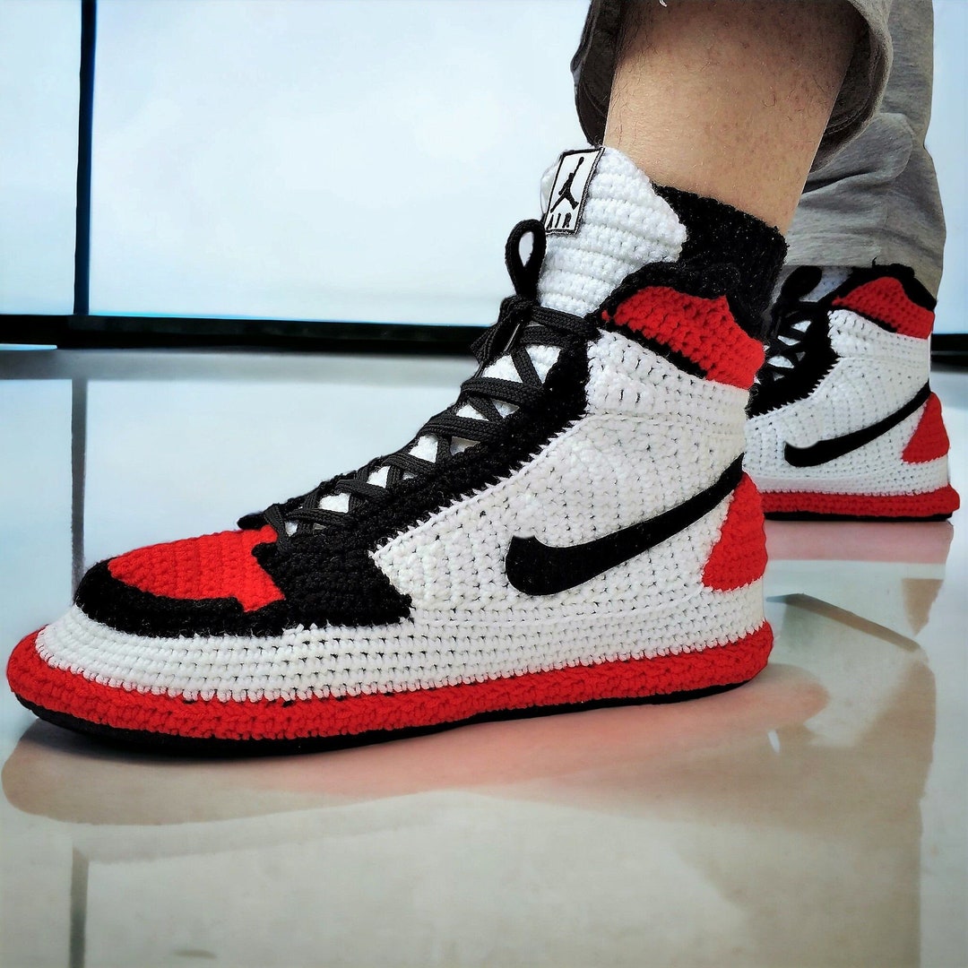 Cozy Custom Jordansinspired Crochet Air Sneaker Slippers Etsy