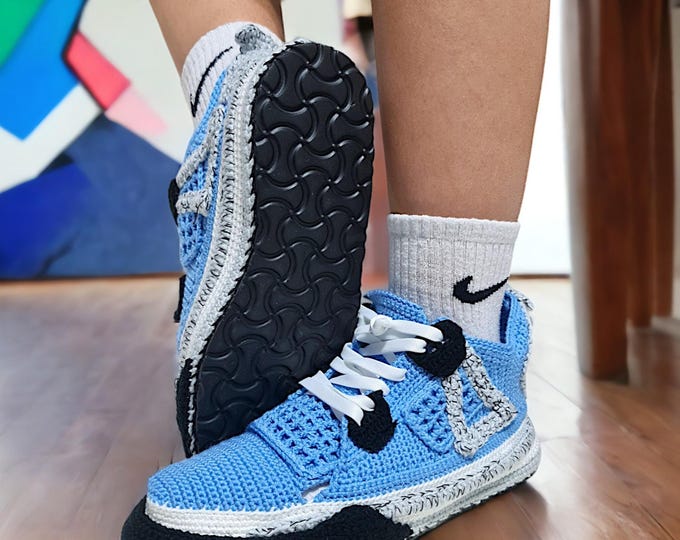 University Blue AJ4 Sneaker Slippers - Retro Basketball Kicks for Him or Her - Rare Hypebeast House Shoes