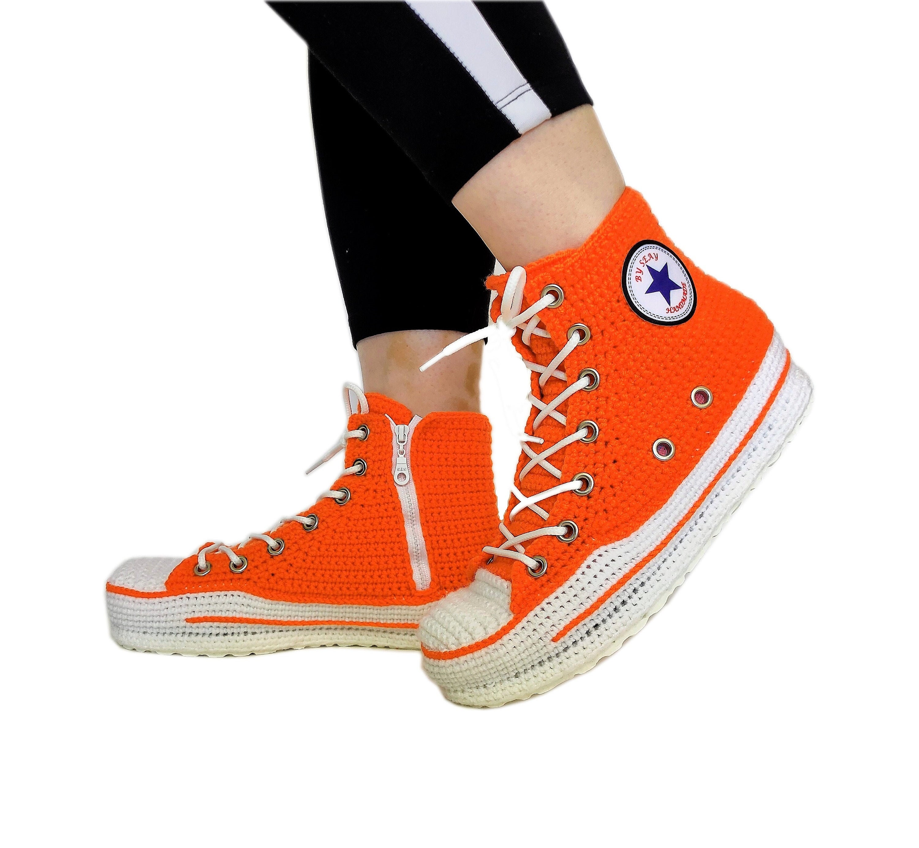 Orange Converse Sneakers Custom Knitted Slippers -
