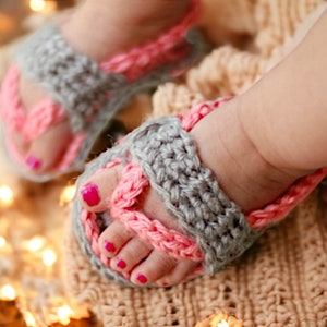 Crochet bébé tongs sandales, chaussons tricotés pour nouveau-nés, pantoufles pour nourrissons en coton doux image 3