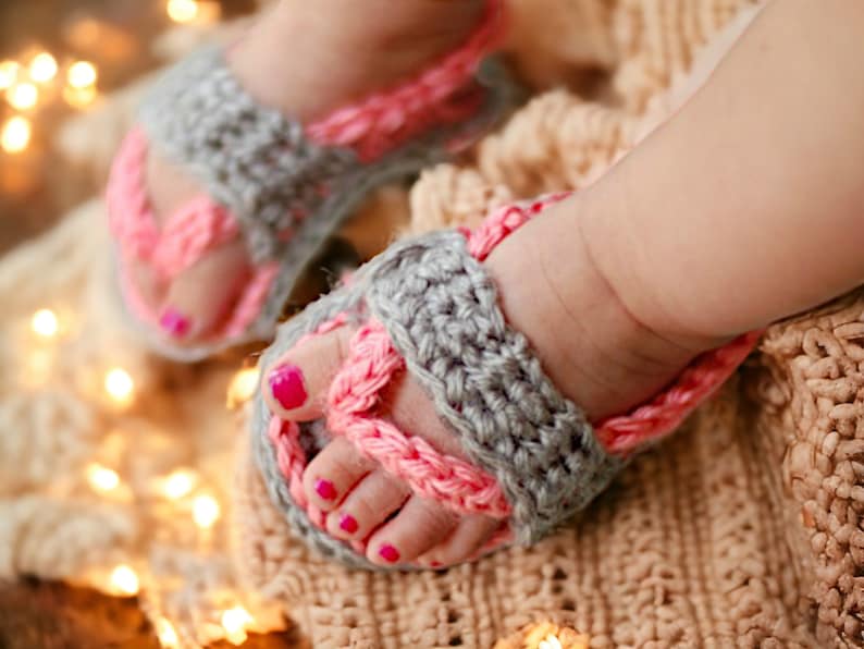 Crochet bébé tongs sandales, chaussons tricotés pour nouveau-nés, pantoufles pour nourrissons en coton doux image 3