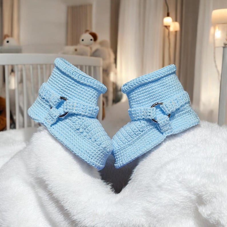 Baby Blue Cowboy Boots, Organic Cotton Baby Booties, Harnessstyle Baby