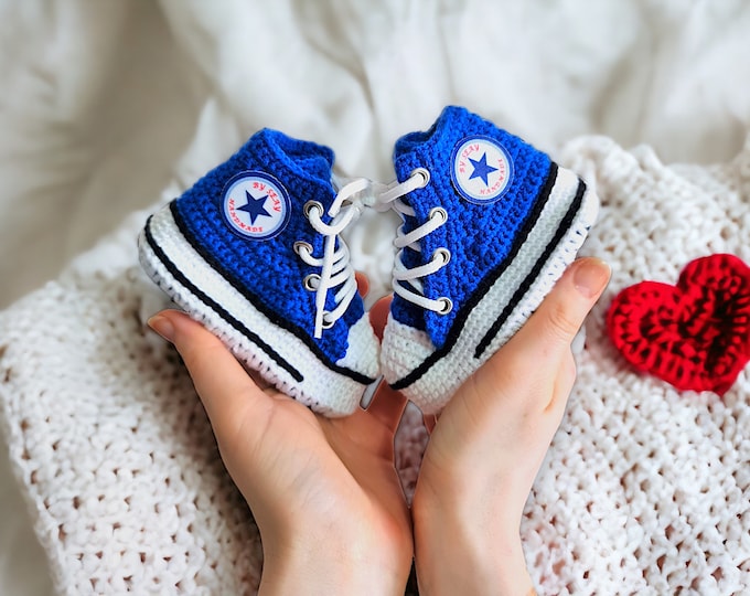 Chic Custom Baby Converse Sneakers | Cozy Knit Booties, Newborn Boys | 0-3, 3-6, 6-9, 9-12 Months, Gender Reveal Ideas & Baby Announcement
