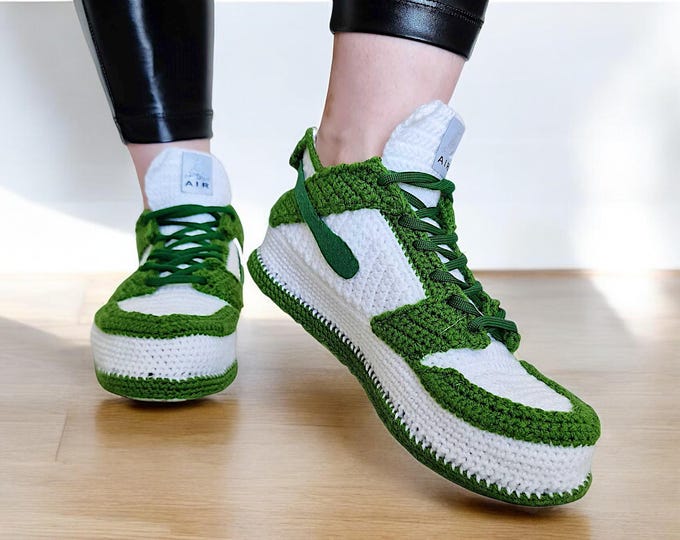 Urban Streetwear Crochet Sneaker Slippers - Jordan-Inspired Dunk - Personalized Basketball House Shoes