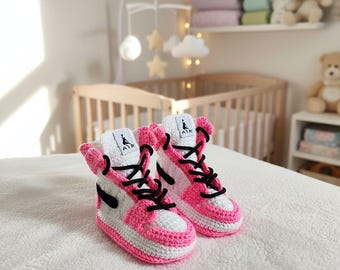 Baby Jordan Style Pink Crochet Sneakers Booties - Baby Photoshoot