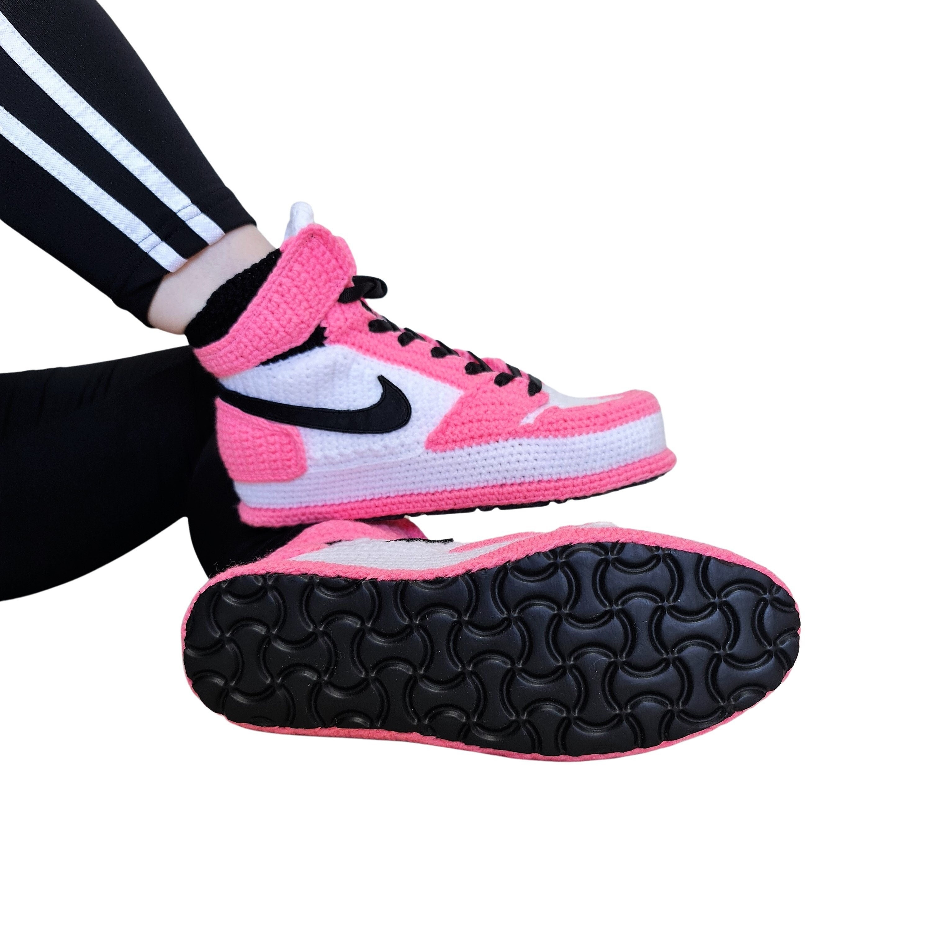 Pink Indoor Basketball-Inspired Sneakers Slippers, Custom Handmade Plush  Footwear Men Women, Non-Slip Home Socks Style Multi-Color Booties