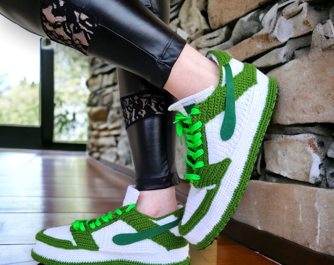 Custom Crochet Dunk Sneakers Slippers - Personalized Low Top House Shoes for Sneakerhead Basketball Shoes