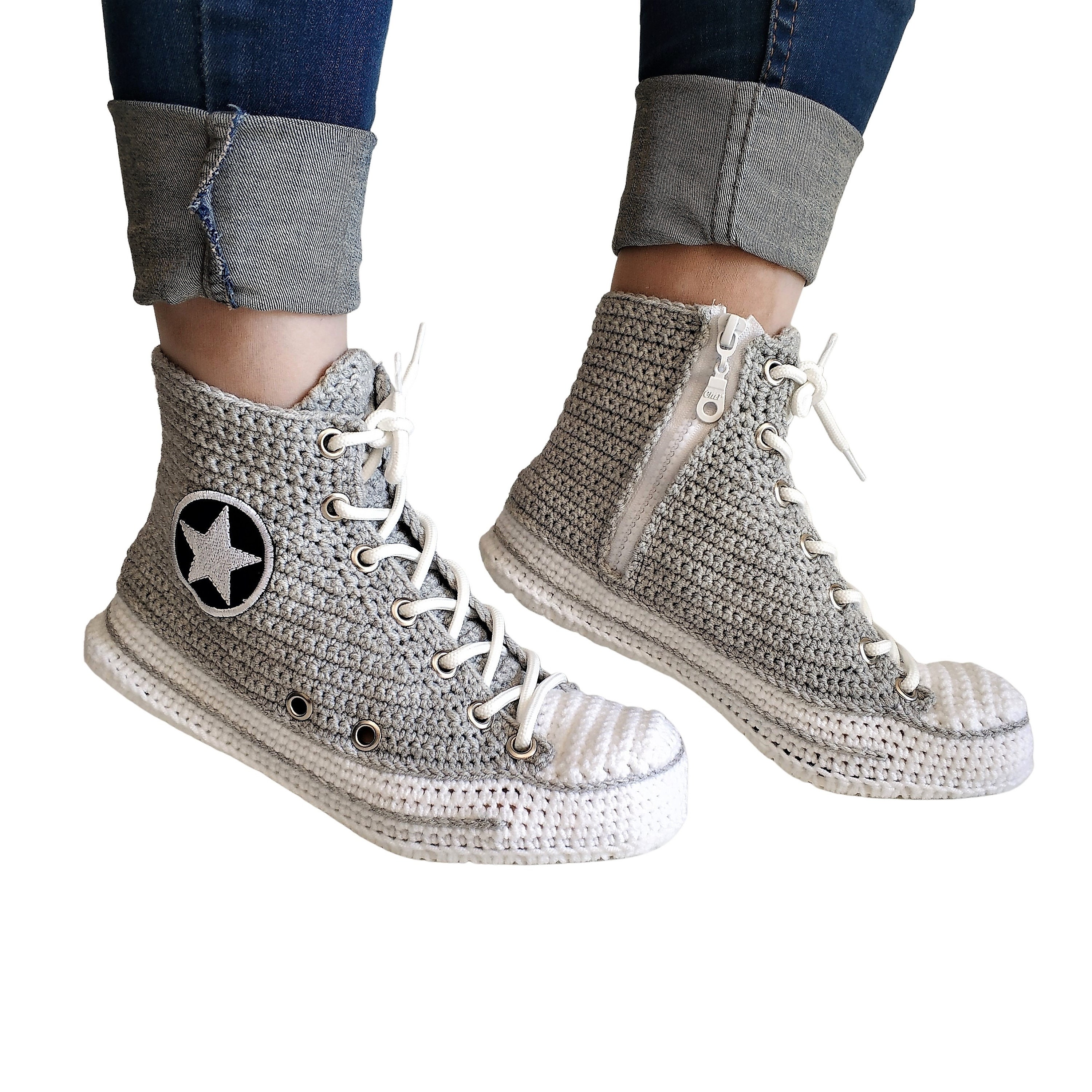 Grey Knit Slippers Shoes Socks - Etsy Norway
