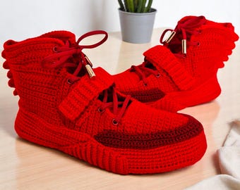 Red October Retro Custom Shoes, Custom Knitted Sneaker Slippers