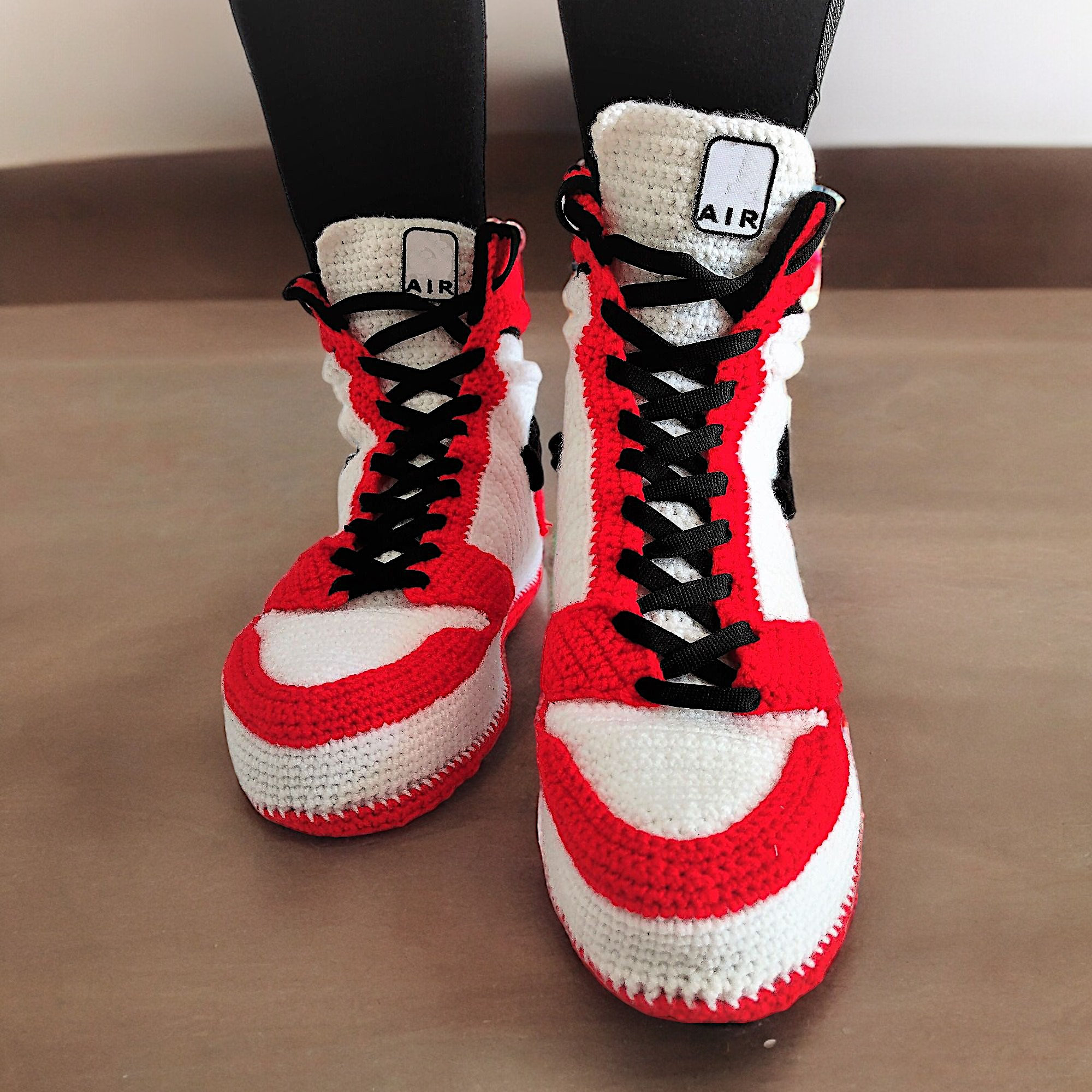 Handcrafted Crochet Jordan Style Sneaker Slippers Customizable Basketball Fan Gift Cozy Knitted Retro Sneakers Breathable Plush Shoes