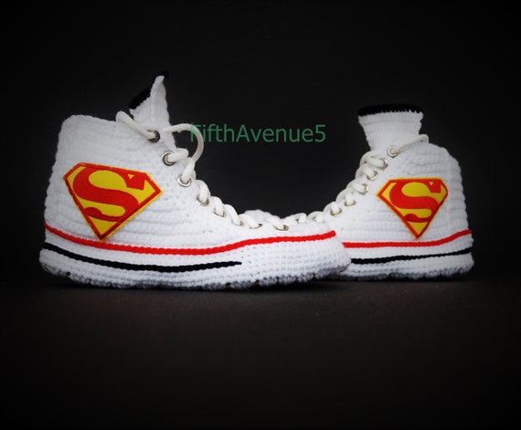 Knitting Crochet Converse Chuck Taylor All Star Hi Supermen Sneaker, Supermen WomensMens Shoes, Cosplay Superman Shoes, White Converse Gift Knitting Crochet Converse Chuck Taylor All Star Hi Supermen Sneaker, Supermen WomensMens Shoes, Cosplay Superman Shoes, White Converse Gift