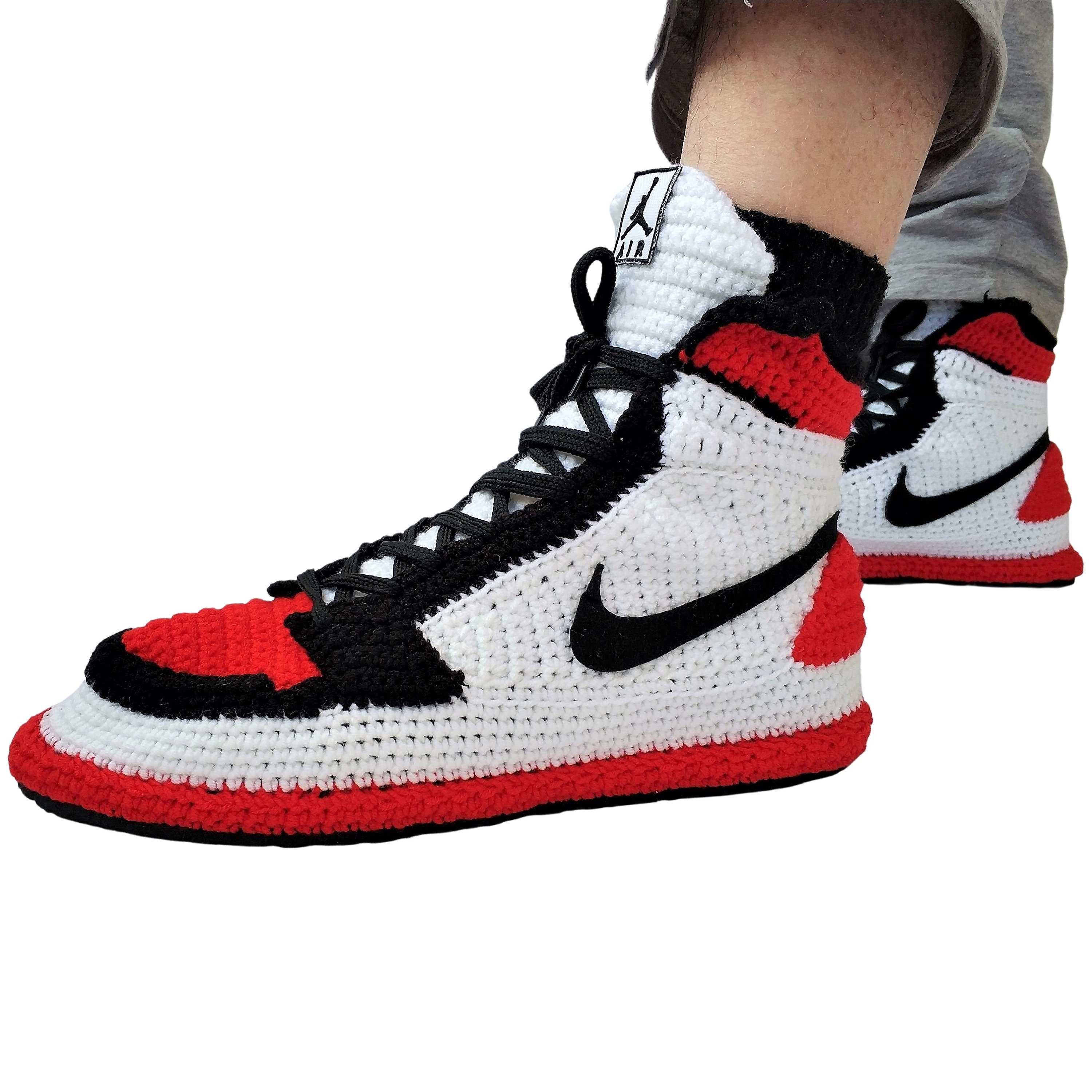 Jordan Bred Toe Retro Sneaker Slippers Plush Flyknit Banned - Etsy