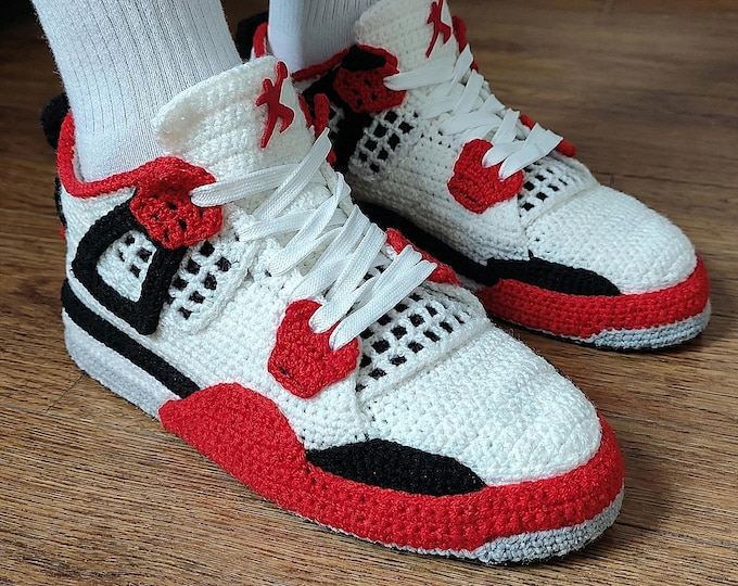 Sneaker Slippers, Retro 4 Inspired, Red Black White, Basketball Shoes Replica, Cool Kicks, Athletic Style, Soft Bottom Shoes, Warm Booties