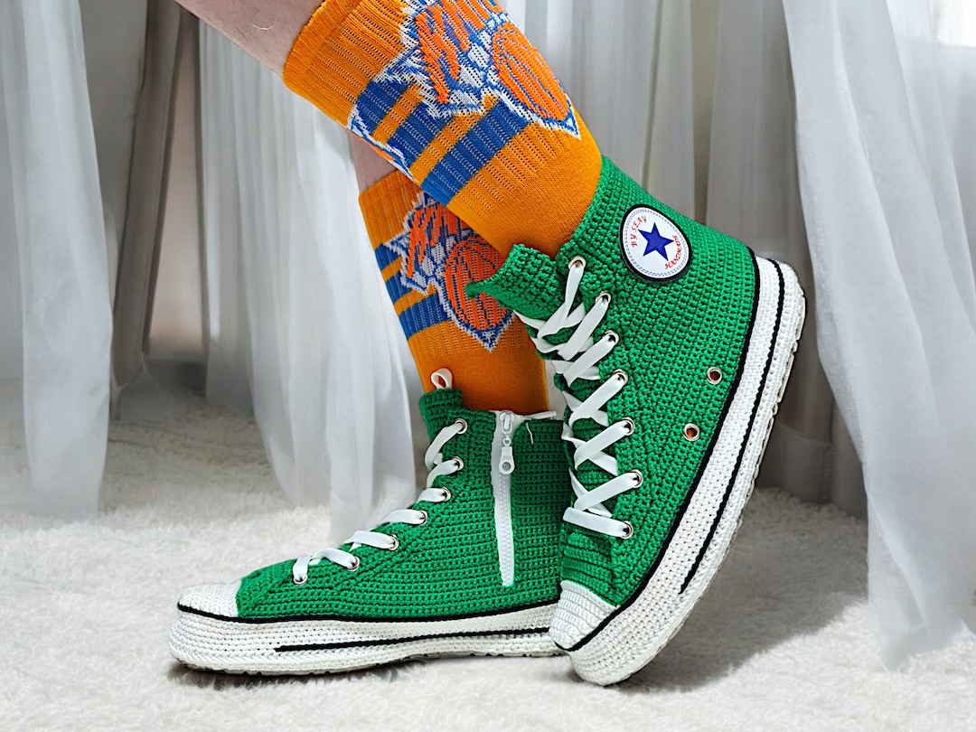 Zapatillas de crochet estilo Converse verdes Hombre y mujer Zapatos de  punto personalizables Suela antideslizante Ecológicas para interior y 