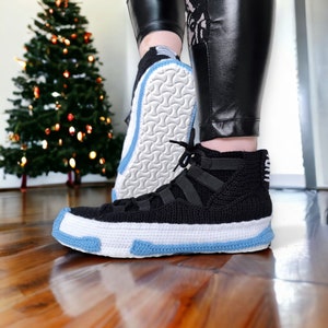 Custom Space Sneakers Slippers, Basketball Gifts, Indoor Knitted Shoes, Crochet Plush Booties, Men/Women Personalized Gift, Cosplay Outfit