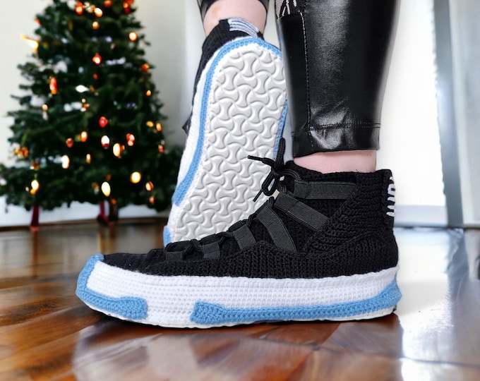 Custom Space Sneakers Slippers, Basketball Gifts, Indoor Knitted Shoes, Crochet Plush Booties, Men/Women Personalized Gift, Cosplay Outfit