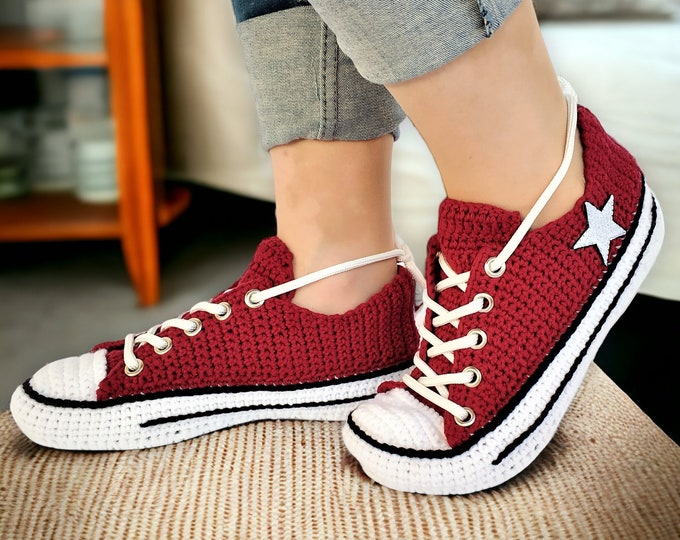 Personalized Canvas Sneaker Slippers, Cozy Wool Crochet Design, Low Top Sneaker, Custom House Shoes, Booties Socks, Custom Gifts For Women