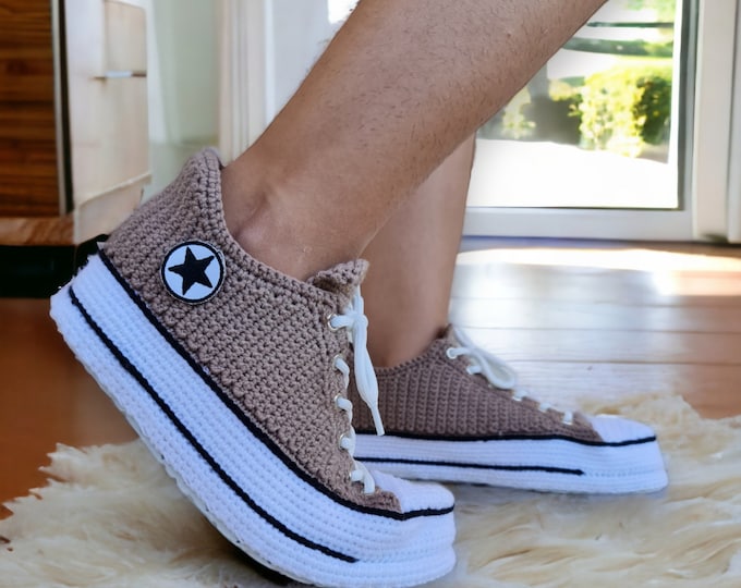 Custom Crochet Slippers Sneakers, Knit Indoor Shoes, Warm Winter Booties, Cozy Wool House Plush Slippers, Ballet Sneaker Style Unisex Socks