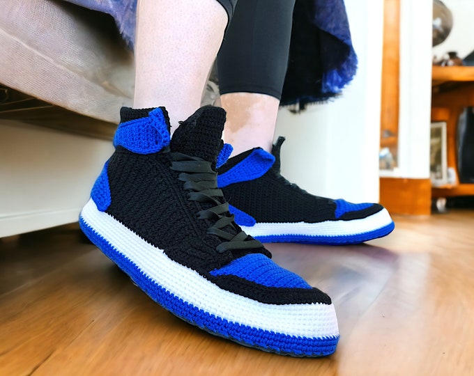 Knitted High Top Jordan Style Slippers, Cozy House Shoes, House Sneakers, Personalized Custom Gift, Basketball Outfit, Gift for Him/Her