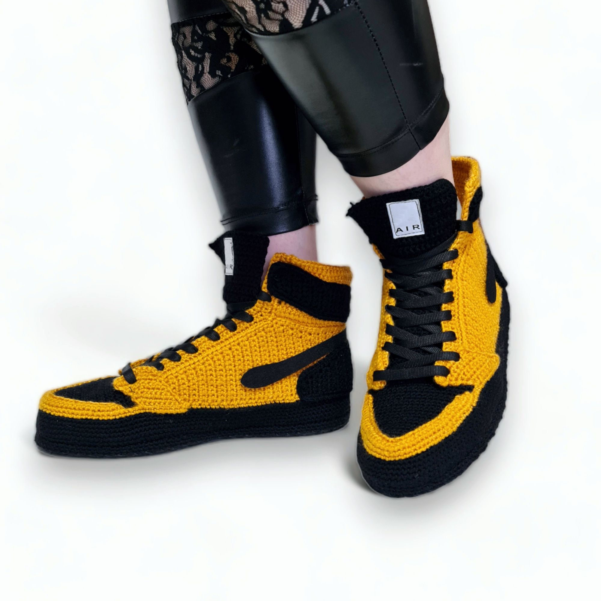 Custom Crochet Basketball Sneaker Slippers – Custom Edition, side profile and crochet construction by By Seay