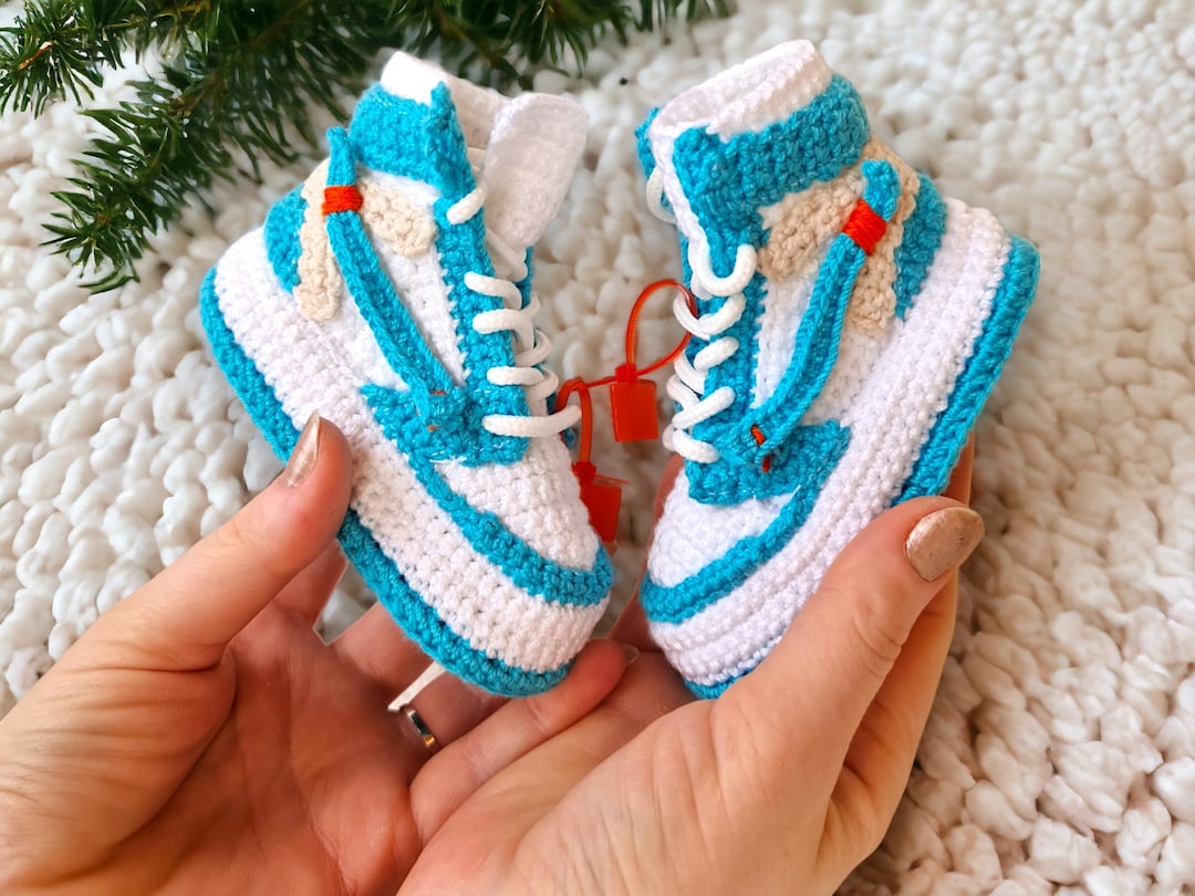 Buy Off White Color Jordan-style Crochet Baby Booties Sneakers