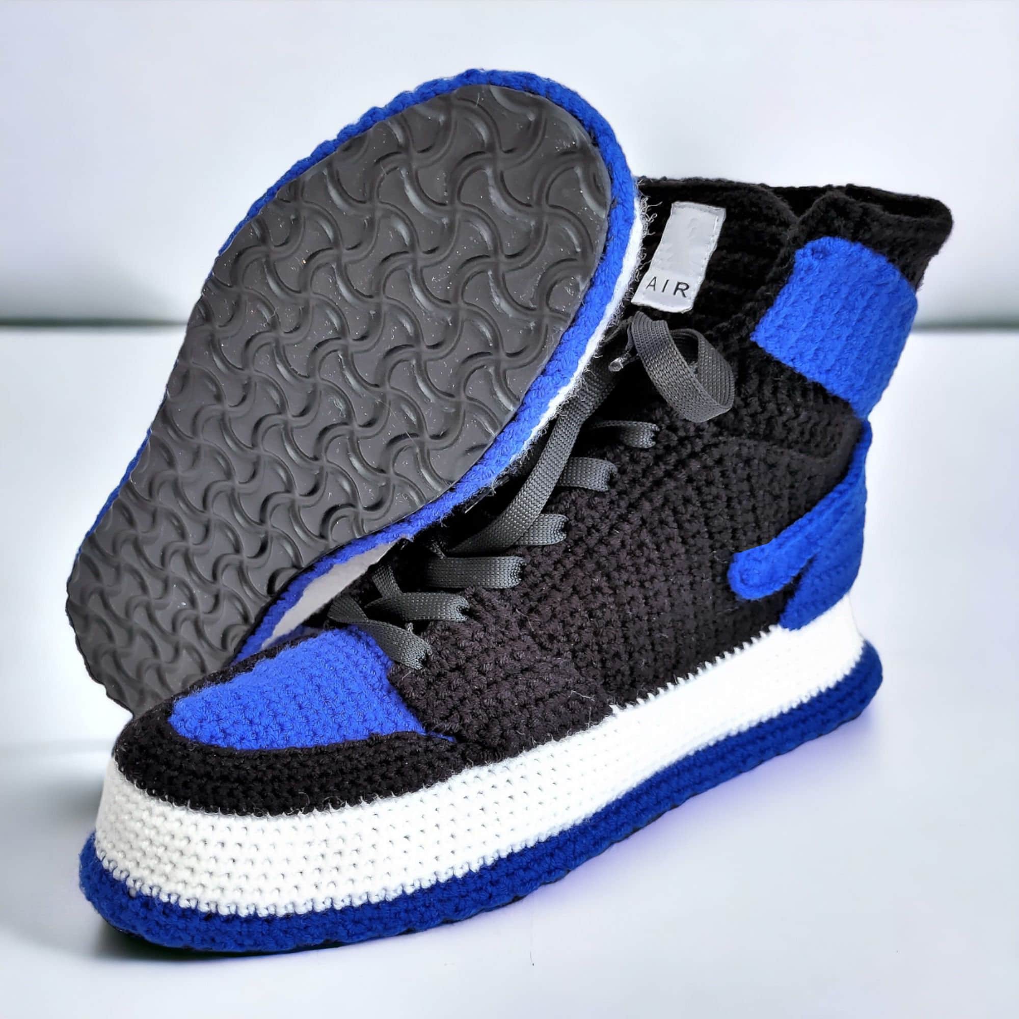Personalized Crochet Basketball Sneaker Slippers – Soft-Sole Edition, alternate angle and handmade details by By Seay