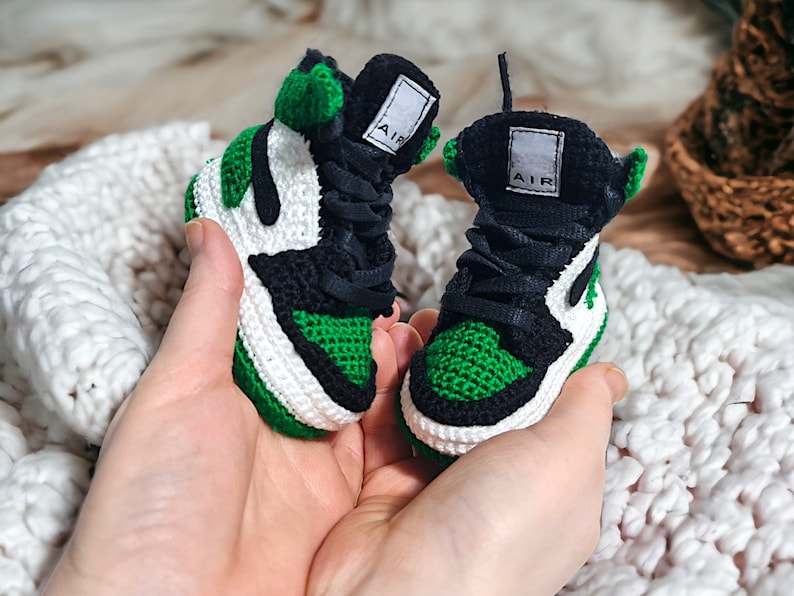 Handmade Green Basketball Style Baby jordan style crochet Sneakers