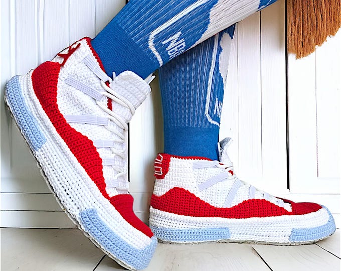 Handmade Crochet Slippers Jordan-Inspired  11 Cherry Retro Custom Shoes