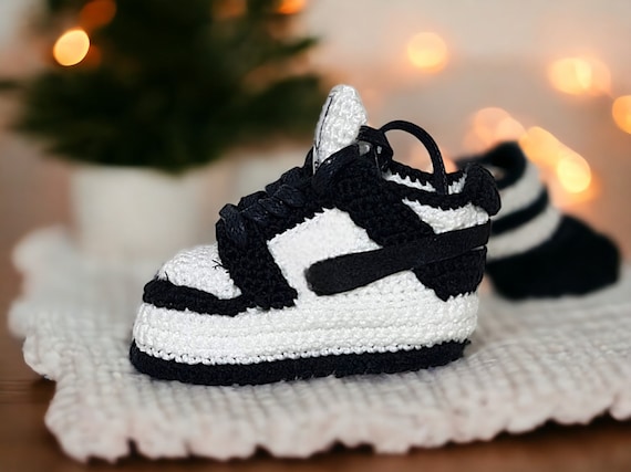 Baby Jordan style Panda Dunk Shoes Gender Neutral Gift Newborn Wool Knit Booties Basketball Fan Baby Sneakers Custom Baby Shower Gifts Etsy Canada