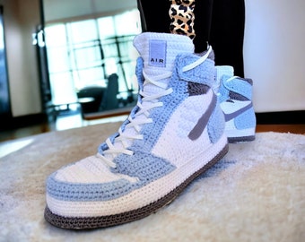 Custom Basketball Sneaker, Handcrafted Crochet Slippers, Knitted Sneakers, Retro House Shoes Booties, Wool Plush Sneaker Socks, Big Size