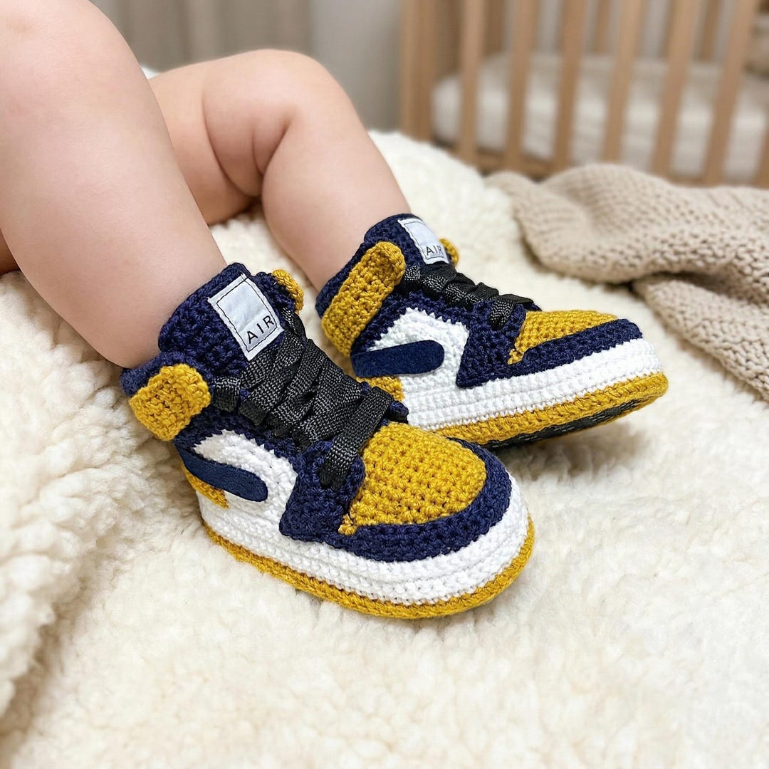 Crochet Baby Jordan Sneakers | Berkeley Basketball Team Colors Booties ...