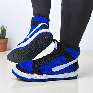 High top Jordan sneaker slippers, handmade for sneakerheads who love custom shoes and retro style.