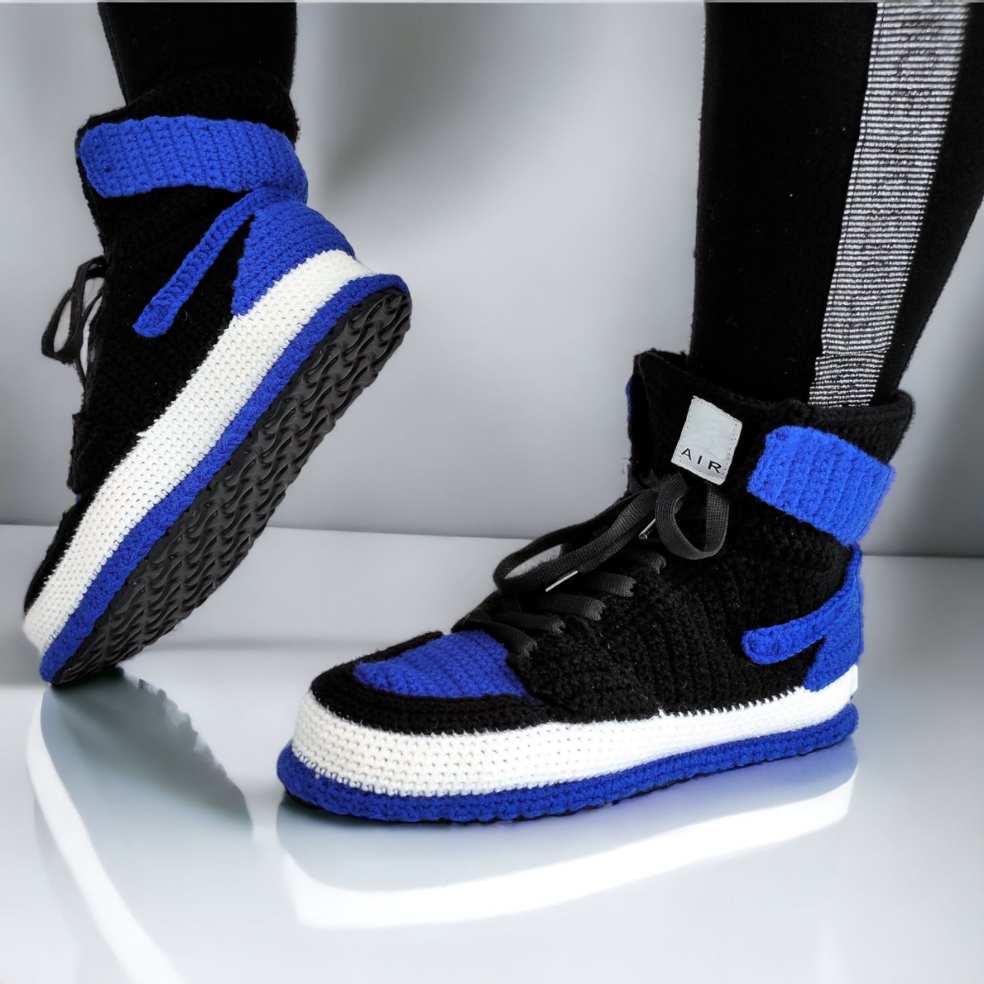 Personalized Crochet Basketball Sneaker Slippers – Soft-Sole Edition, close-up yarn and stitch detail by By Seay