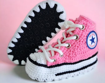 Gehäkelte Rosa Sneakers im Converse-Stil für Mädchen, Geschenk für  Neugeborene für Mädchen, 0-3 Monate, 3-6 Monate, 6-9 Monate, 9-12 Monate
