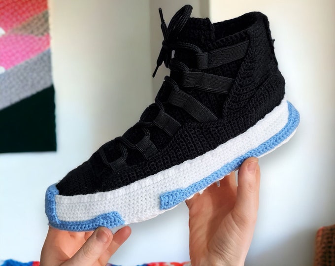 Custom Space Sneakers Slippers, Basketball Gifts, Indoor Knitted Shoes, Crochet Plush Booties, Men/Women Personalized Gift, Cosplay Outfit
