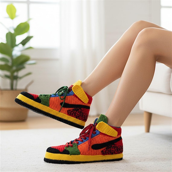 Jordan Multicolor Knitted Sneaker Slippers, Crochet  display picture 1