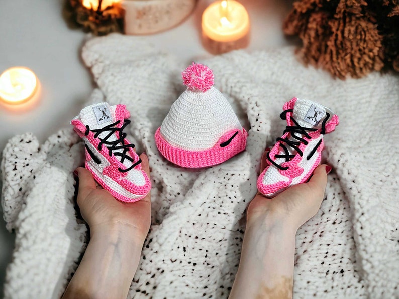 Crochet Pink Baby Girl Jordan Sneakers - Newborn Set - Baby Girls First ...