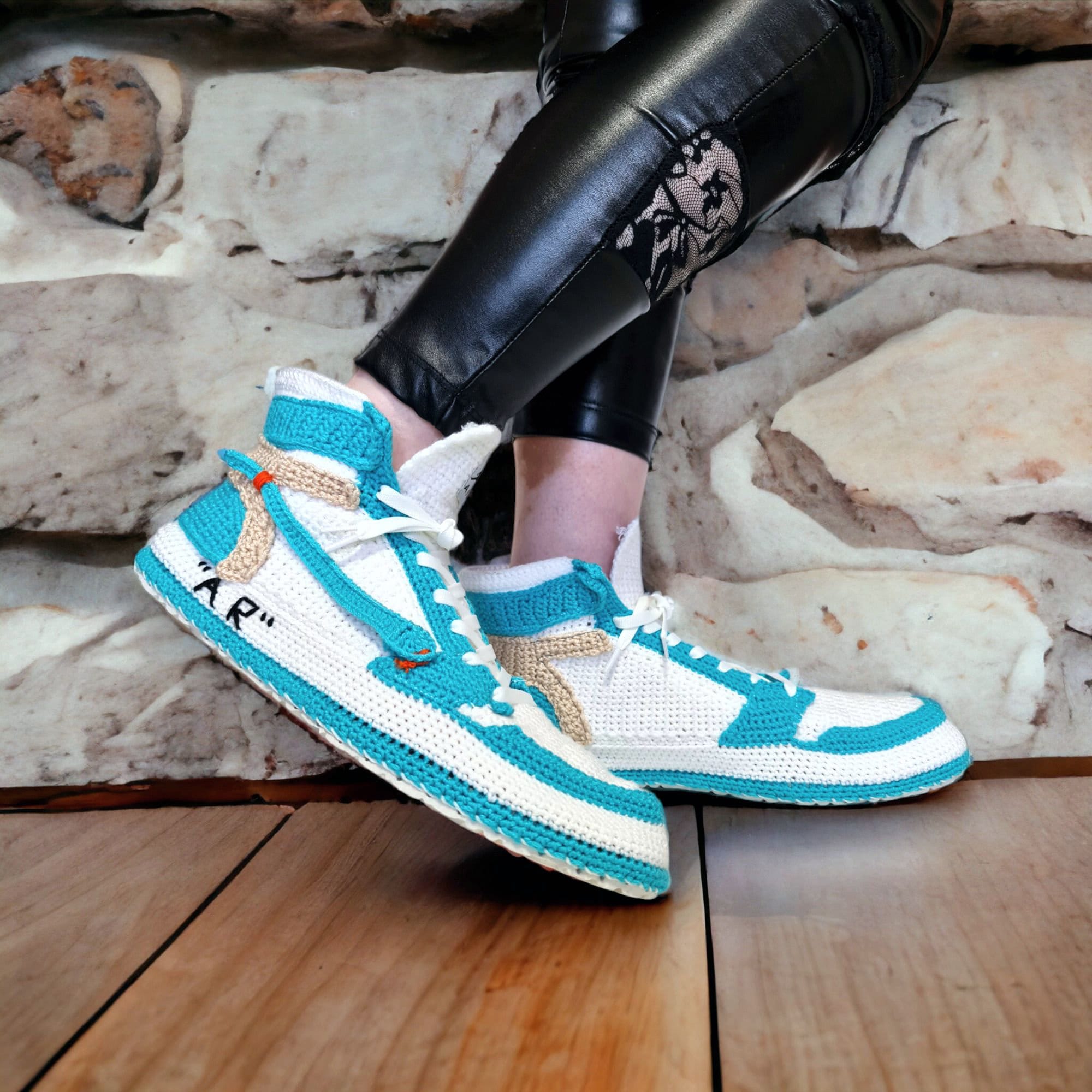 High-Top Crochet Basketball Sneaker Slippers, side profile and crochet construction by By Seay