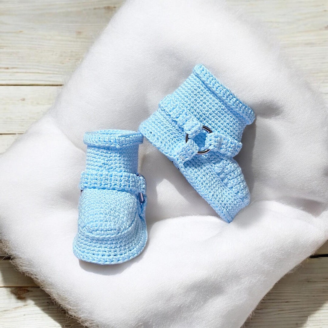 Baby Blue Cowboy Boots, Organic Cotton Baby Booties, Harnessstyle Baby