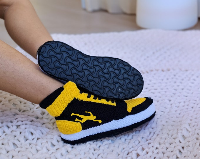 Custom Crochet Sneaker Slippers, High Top Basketball Shoes, Cozy Indoor Plush, Unique Gift for Her and Him, Personalized Kicks, Rare Retro