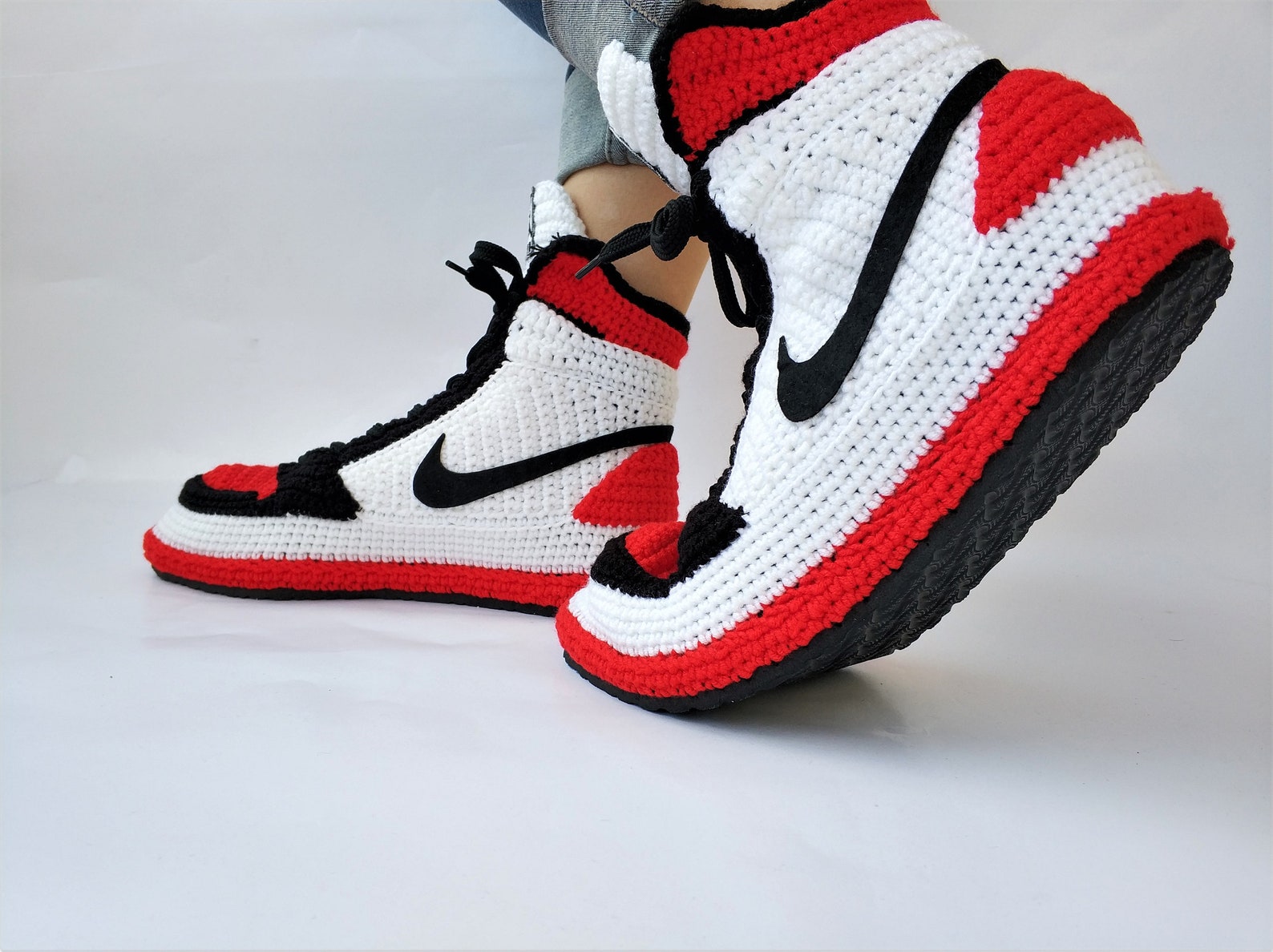 Knitting Style Air Jordan 1 Retro High OG BRED Etsy