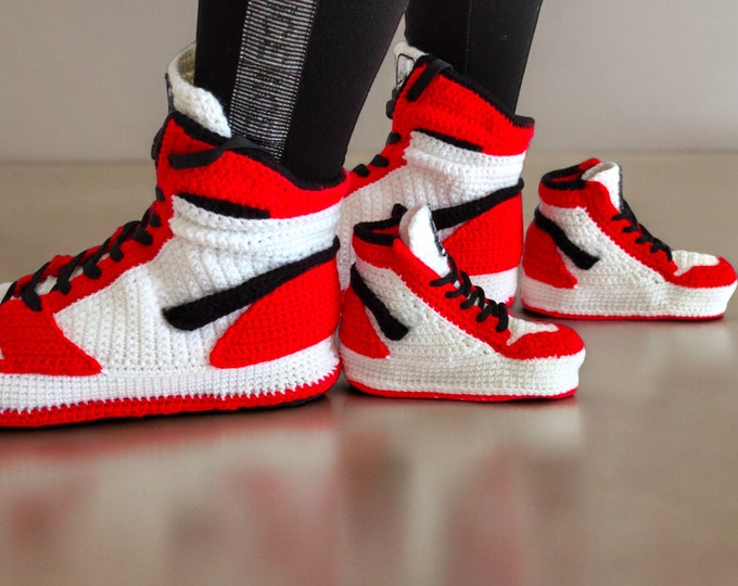 CustomHandmade Crochet Jordan-Style Matching Sneakers - Family Basketball Shoes - Father Daughter Gifts, Mommy and Me Outfits, New Mom Gifts