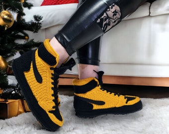 Cozy Crochet Basketball Sneakers Slippers - Unisex Indoor Plush Footwear, Customizable Cozy House Shoes, Unique Gift for Sports Enthusiasts