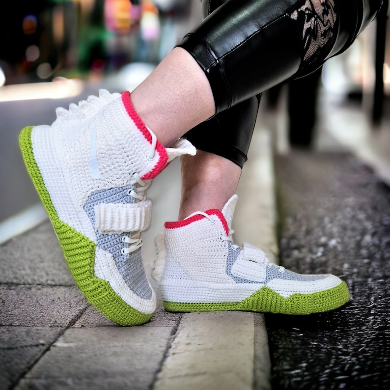 Handmade Crochet Sneakers, Custom Knitted Yeezy Slipper Booties, Snug Streetwear Kicks Hip Hop Dance, Cozy Winter House Shoes, Organic Indoor Footwear, Unisex Plush Design, Perfect Festive Gift for Him Her, Sock Booties Touch of Street Fashion