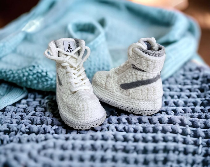 Handmade Crochet Baby Basketball Sneaker Booties - Personalized Newborn High-Top Athletic Shoes - Eco-Friendly Baby Shower Custom Chic Gifts