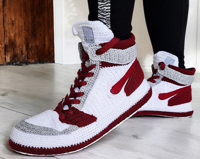 Texas Basketball Jordan-Like Crochet Slippers, Maroon and White Custom Sneakers, Football Sports Fans Gifts, Sneakerhead Birthday Gifts