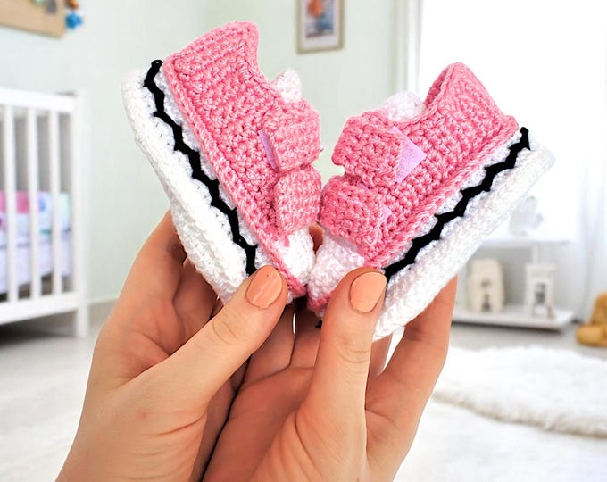 Handmade Crochet Baby Sneakers for Newborns Gender Neutral Soft Sole Baby Booties