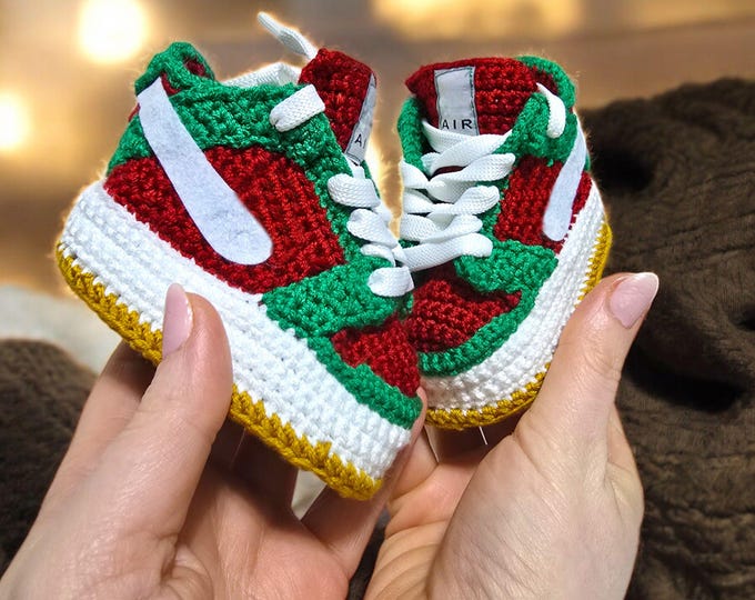 Gender Neutral Crochet Baby Sneakers Jordan Inspired Crib Shoes Infant Sneakerhead Baby Shower Gift