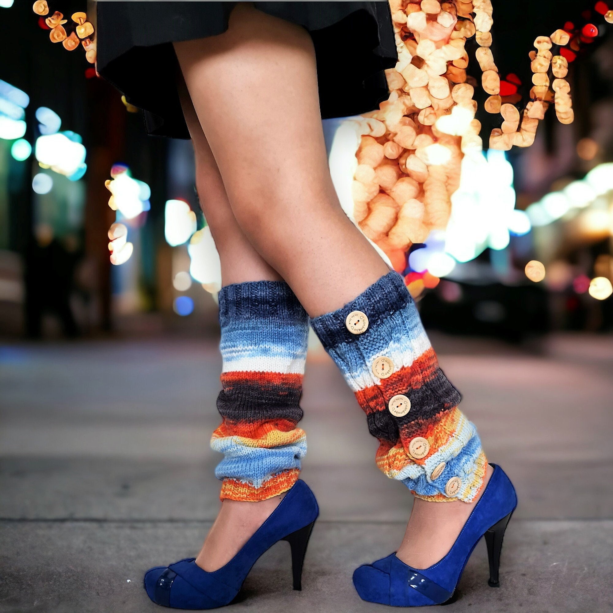 Multicolored Custom Leg Warmer Crochet Leggings Stylish Hand Knitted Exotic Organic Wool Leg Warmers Marble Chunky Yarn Knee High Socks